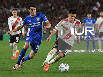 Claudio Echeverri of River Plate participates in a Liga Profesional de Futbol match between River Plate and Atletico Tucuman at Estadio Mas...