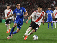 Claudio Echeverri of River Plate participates in a Liga Profesional de Futbol match between River Plate and Atletico Tucuman at Estadio Mas...