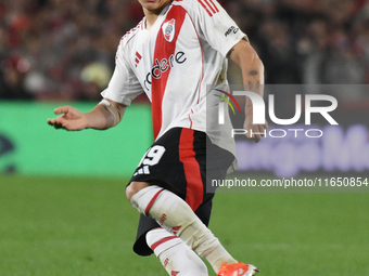 Claudio Echeverri of River Plate participates in a Liga Profesional de Futbol match between River Plate and Atletico Tucuman at Estadio Mas...