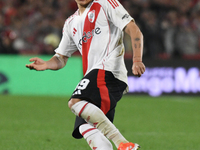 Claudio Echeverri of River Plate participates in a Liga Profesional de Futbol match between River Plate and Atletico Tucuman at Estadio Mas...