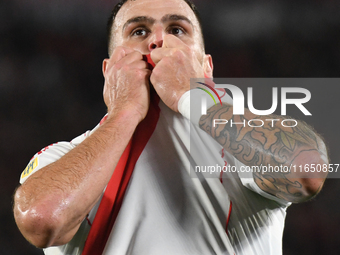 Leandro Gonzalez Pires of River Plate celebrates his goal in a Liga Profesional de Futbol match between River Plate and Atletico Tucuman at...