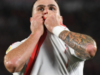 Leandro Gonzalez Pires of River Plate celebrates his goal in a Liga Profesional de Futbol match between River Plate and Atletico Tucuman at...