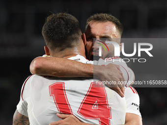 Leandro Gonzalez Pires and German Pezzella of River Plate celebrate their team's goal in a Liga Profesional de Futbol match between River Pl...