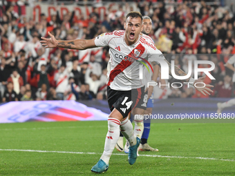 Leandro Gonzalez Pires of River Plate celebrates his goal in a Liga Profesional de Futbol match between River Plate and Atletico Tucuman at...