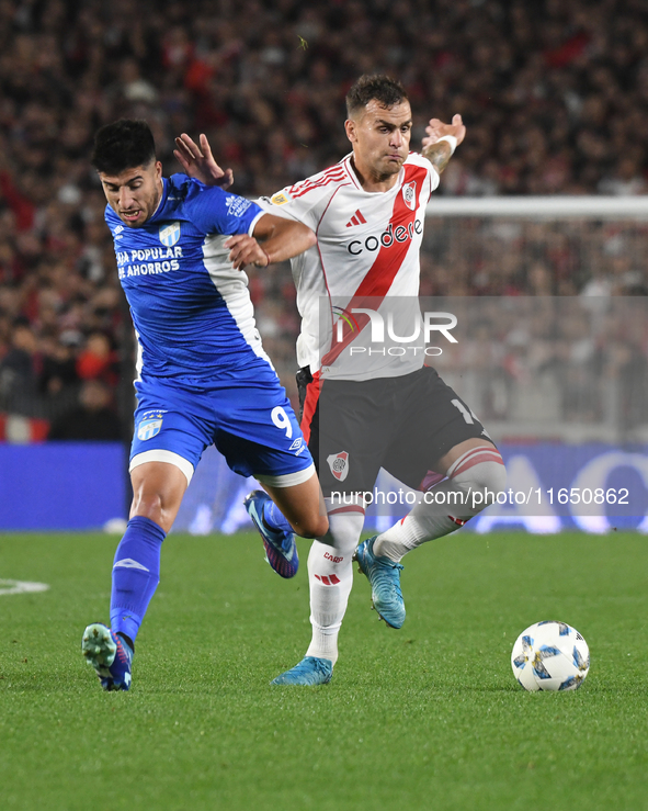 Leandro Gonzalez Pires of River Plate participates in a Liga Profesional de Futbol match between River Plate and Atletico Tucuman at Estadio...