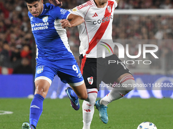 Leandro Gonzalez Pires of River Plate participates in a Liga Profesional de Futbol match between River Plate and Atletico Tucuman at Estadio...