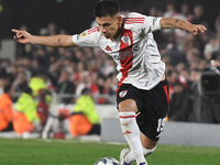 Claudio Echeverri of River Plate participates in a Liga Profesional de Futbol match between River Plate and Atletico Tucuman at Estadio Mas...