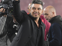 Marcelo Gallardo, head coach of River Plate, stands before the Liga Profesional de Futbol match between River Plate and Atletico Tucuman at...