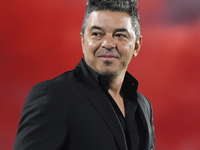 Marcelo Gallardo, head coach of River Plate, stands before the Liga Profesional de Futbol match between River Plate and Atletico Tucuman at...