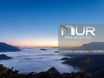 Maple leaves are in full bloom in the sea of clouds in Dandong, Liaoning province, China, on October 3, 2024. (