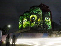 The Shanghai Tourism Festival International Light Festival creates a night view of urban industrial sites in Shanghai, China, on October 7,...