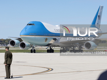 President Joe Biden arrives at General Mitchell International Airport in Milwaukee, Wisconsin, on October 8, 2024. (