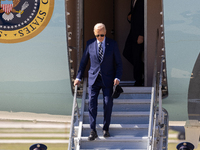 President Joe Biden arrives at General Mitchell International Airport in Milwaukee, Wisconsin, on October 8, 2024. (