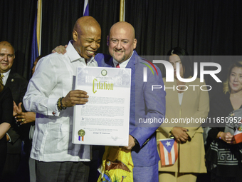 New York City Mayor Eric Adams presents the CITATION award, the highest recognition of Hispanic achievement, to George W. Contreras in New Y...