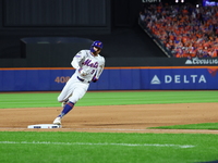 Brandon Nimmo #9 of the New York Mets scores during the seventh inning in Game 3 of a baseball NL Division Series against the Philadelphia P...