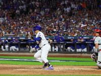 Mark Vientos #27 of the New York Mets bats during the sixth inning in Game 3 of a baseball NL Division Series against the Philadelphia Phill...