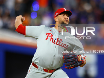 Philadelphia Phillies relief pitcher Carlos Estavez #53 throws during the eighth inning in Game 3 of a baseball NL Division Series against t...