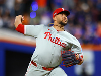 Philadelphia Phillies relief pitcher Carlos Estavez #53 throws during the eighth inning in Game 3 of a baseball NL Division Series against t...