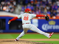 Philadelphia Phillies relief pitcher Jose Alvarado #46 throws during the seventh inning in Game 3 of a baseball NL Division Series against t...