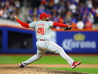 Philadelphia Phillies relief pitcher Jose Alvarado #46 throws during the seventh inning in Game 3 of a baseball NL Division Series against t...