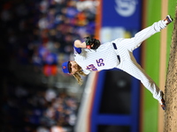 New York Mets relief pitcher Ryne Stanek #55 throws during the ninth inning in Game 3 of a baseball NL Division Series against the Philadelp...