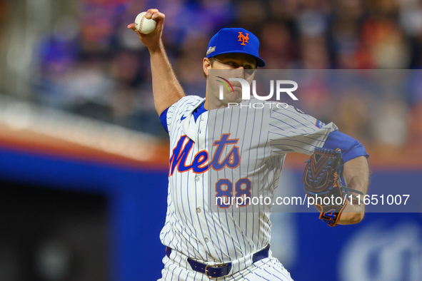 New York Mets relief pitcher Phil Maton #88 throws during the eighth inning in Game 3 of a baseball NL Division Series against the Philadelp...