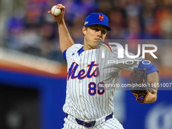 New York Mets relief pitcher Phil Maton #88 throws during the eighth inning in Game 3 of a baseball NL Division Series against the Philadelp...