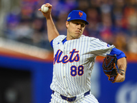 New York Mets relief pitcher Phil Maton #88 throws during the eighth inning in Game 3 of a baseball NL Division Series against the Philadelp...