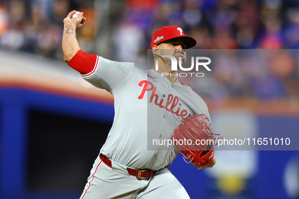 Philadelphia Phillies relief pitcher Jose Ruiz #66 throws during the seventh inning in Game 3 of a baseball NL Division Series against the N...