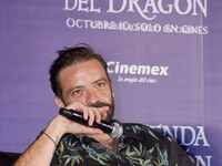 Miguel Burra speaks during a press conference to promote the animation film 'La Leyenda del Dragon' at Cinemex Artz Pedregal in Mexico City,...