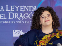 Lucero Mijares speaks during a press conference to promote the animated film 'La Leyenda del Dragon' at Cinemex Artz Pedregal in Mexico City...