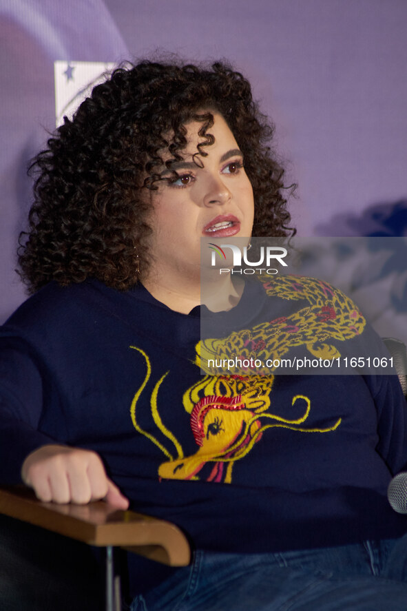 Lucero Mijares speaks during a press conference to promote the animated film 'La Leyenda del Dragon' at Cinemex Artz Pedregal in Mexico City...