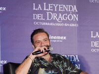 Miguel Burra speaks during a press conference to promote the animation film 'La Leyenda del Dragon' at Cinemex Artz Pedregal in Mexico City,...