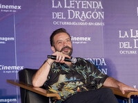 Miguel Burra speaks during a press conference to promote the animation film 'La Leyenda del Dragon' at Cinemex Artz Pedregal in Mexico City,...