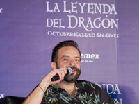 Miguel Burra speaks during a press conference to promote the animation film 'La Leyenda del Dragon' at Cinemex Artz Pedregal in Mexico City,...