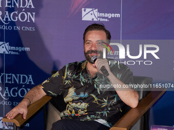 Miguel Burra speaks during a press conference to promote the animation film 'La Leyenda del Dragon' at Cinemex Artz Pedregal in Mexico City,...