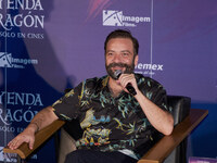 Miguel Burra speaks during a press conference to promote the animation film 'La Leyenda del Dragon' at Cinemex Artz Pedregal in Mexico City,...