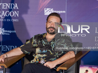 Miguel Burra speaks during a press conference to promote the animation film 'La Leyenda del Dragon' at Cinemex Artz Pedregal in Mexico City,...