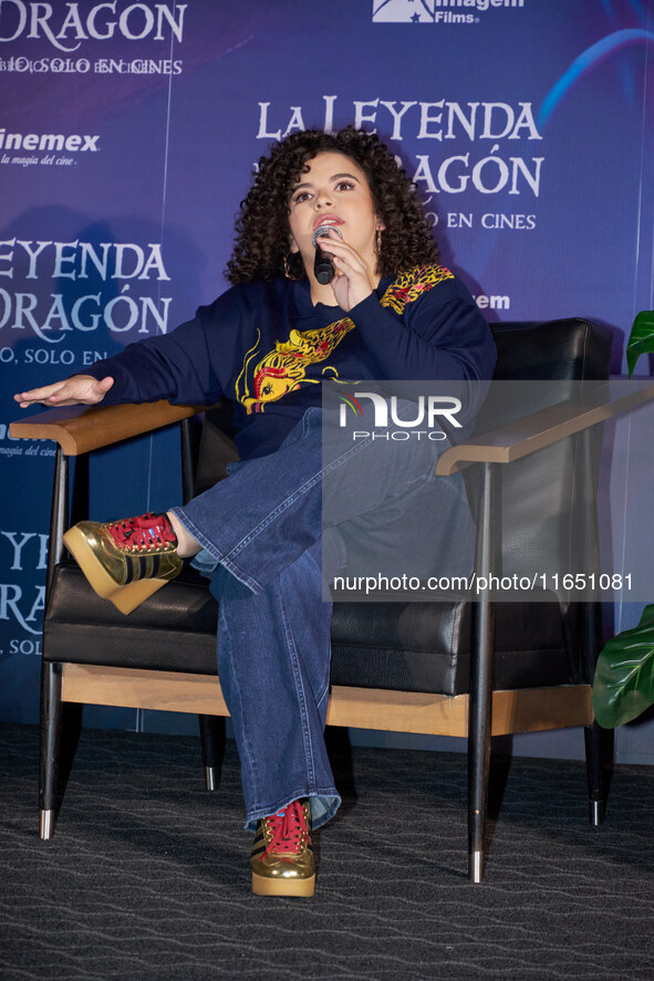 Lucero Mijares speaks during a press conference to promote the animated film 'La Leyenda del Dragon' at Cinemex Artz Pedregal in Mexico City...