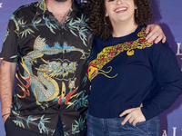 Miguel Burra and Lucero Mijares pose for photos during a press conference to promote the animated film 'La Leyenda del Dragon' at Cinemex Ar...