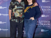 Miguel Burra and Lucero Mijares pose for photos during a press conference to promote the animated film 'La Leyenda del Dragon' at Cinemex Ar...