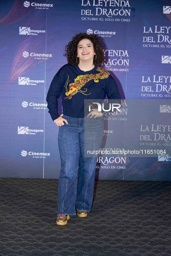 Lucero Mijares poses for photos during a press conference to promote the animated film 'La Leyenda del Dragon' at Cinemex Artz Pedregal in M...