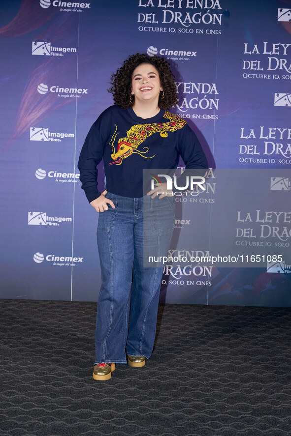 Lucero Mijares poses for photos during a press conference to promote the animated film 'La Leyenda del Dragon' at Cinemex Artz Pedregal in M...