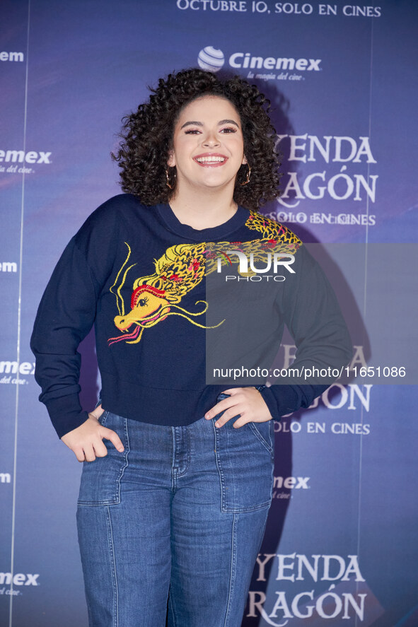 Lucero Mijares poses for photos during a press conference to promote the animated film 'La Leyenda del Dragon' at Cinemex Artz Pedregal in M...