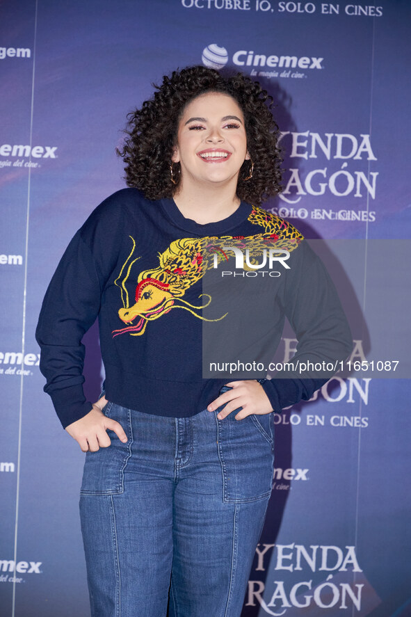 Lucero Mijares poses for photos during a press conference to promote the animated film 'La Leyenda del Dragon' at Cinemex Artz Pedregal in M...