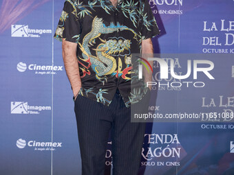 Miguel Burra poses for photos during a press conference to promote the animated film 'La Leyenda del Dragon' at Cinemex Artz Pedregal in Mex...