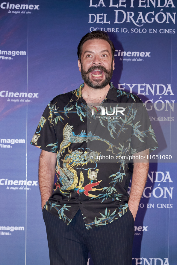 Miguel Burra poses for photos during a press conference to promote the animated film 'La Leyenda del Dragon' at Cinemex Artz Pedregal in Mex...