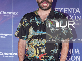 Miguel Burra poses for photos during a press conference to promote the animated film 'La Leyenda del Dragon' at Cinemex Artz Pedregal in Mex...