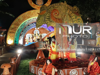 Durga Puja Pandals and idols are pictured during the Hindu Religious Festival 'Durga Puja' in Siliguri, India, on October 9, 2024. (