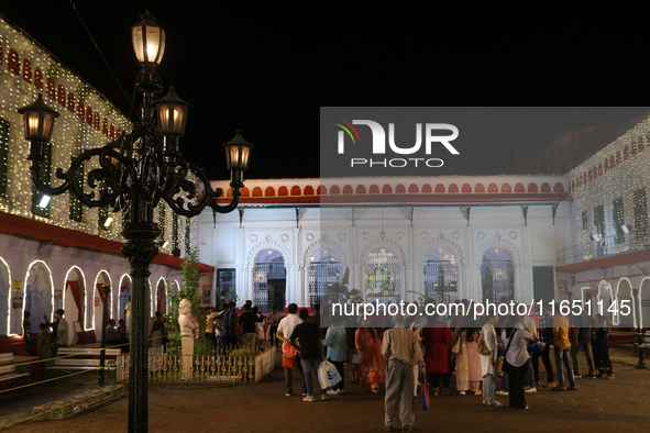 The scene of Sovabazar Royal Palace lighting decoration takes place ahead of the Durga Puja Festival in Kolkata, India, on October 8, 2024. 